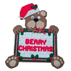 Cross Stitch Plastic Beary Christmas Bear Wall Hanging Decoration Holiday